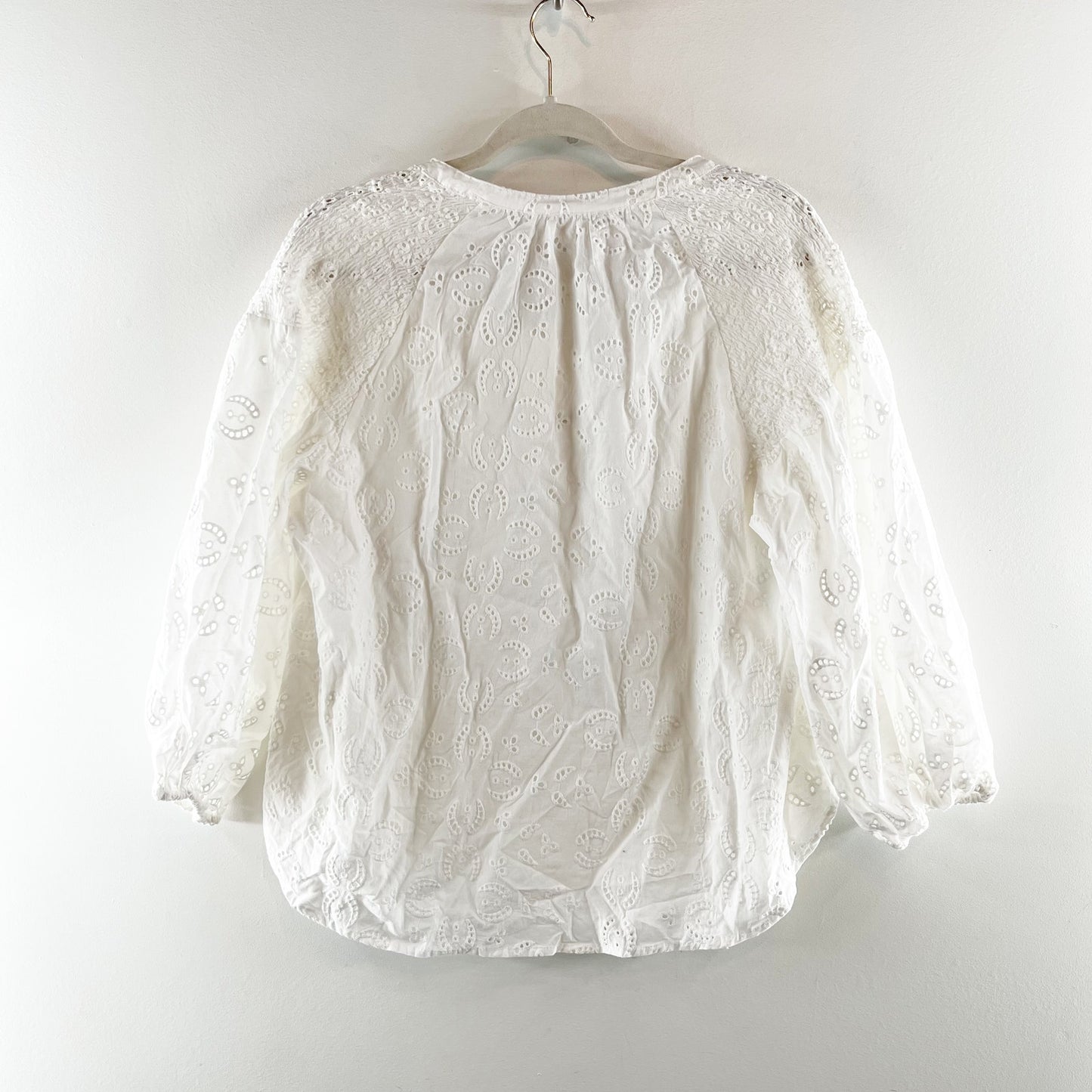 Splendid Taylor Eyelet Keyhole Neck Puff Sleeve Blouse Top White Large