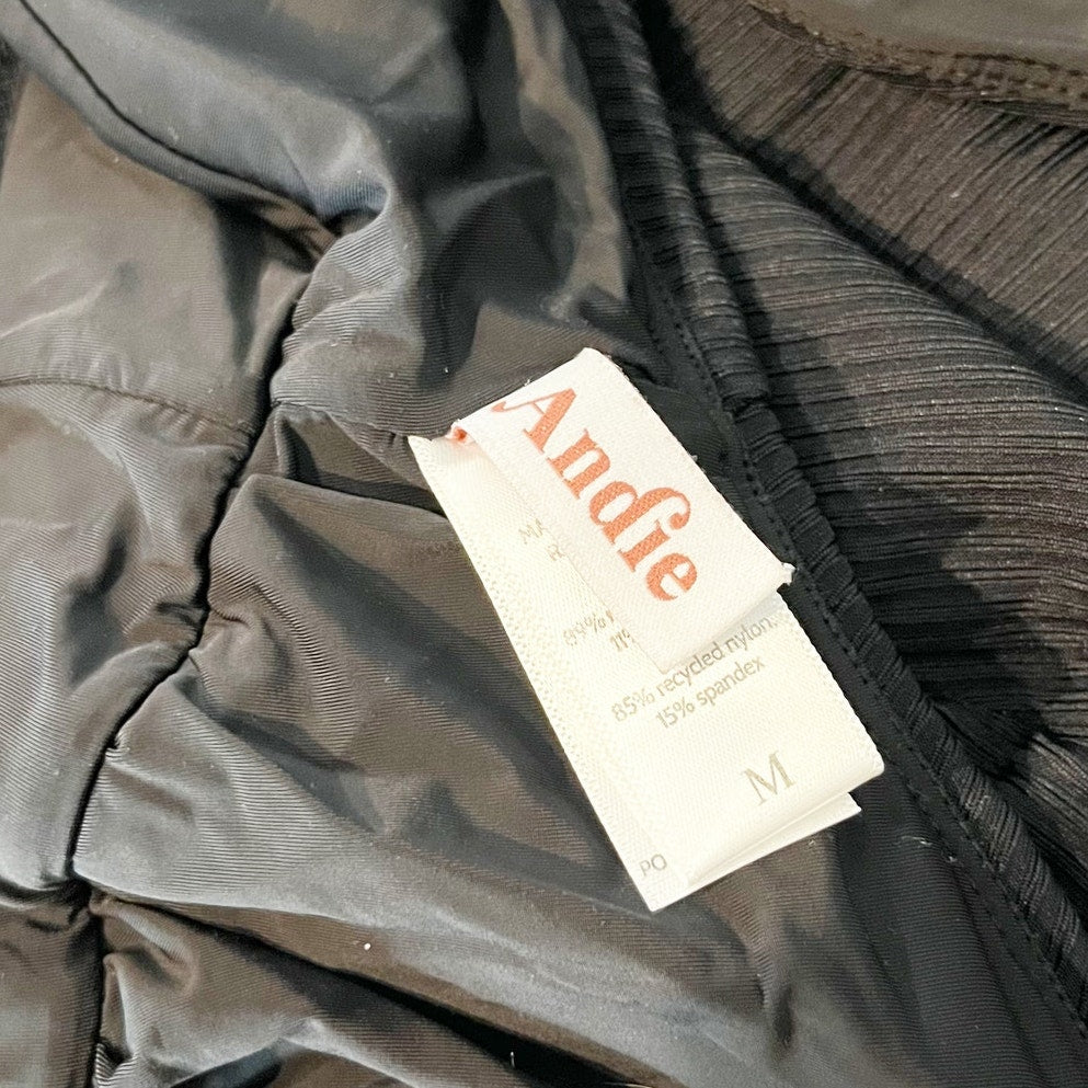 Andie Swim Mykonos Plunge Ribbed One Piece Swimsuit Black Medium