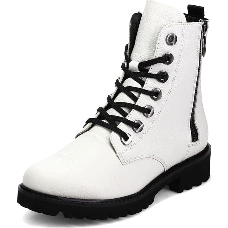 Remonte Leather Lace Up Round Toe Lug Sole Ankle Moto Biker Boots White 40 / 10