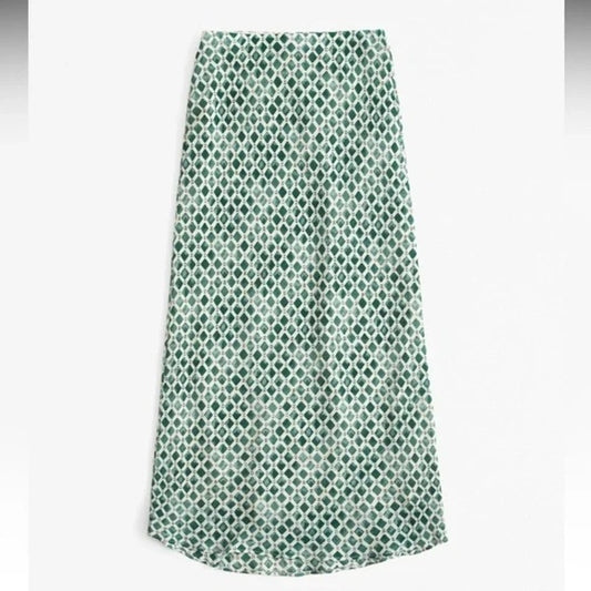 Abercrombie Crinkle Geometric Lined Maxi Slip Skirt Green XL