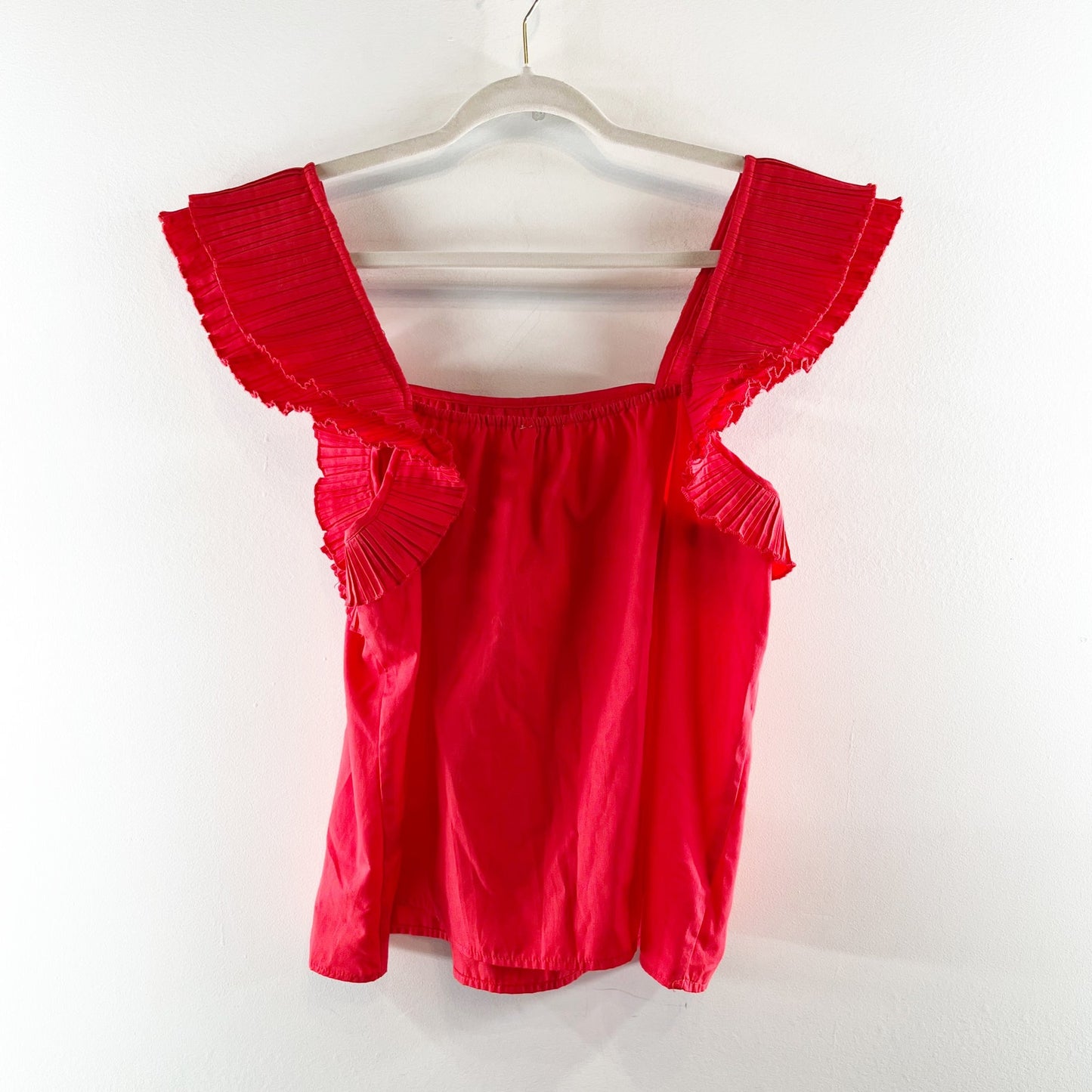 Entro Square Neck Pleated Ruffle Tiered Strap Tank Top Red Large