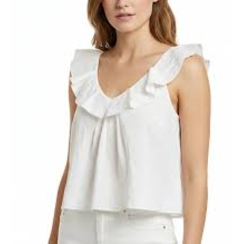 Pomander Place Sleeveless Ruffle Trim Scoop Neck Blouse Top White Large