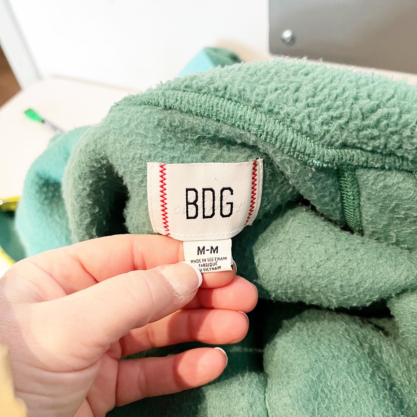 BDG Urban Outfitters Bruce Fleece Spliced Zip-Up Jacket Green Blue Medium