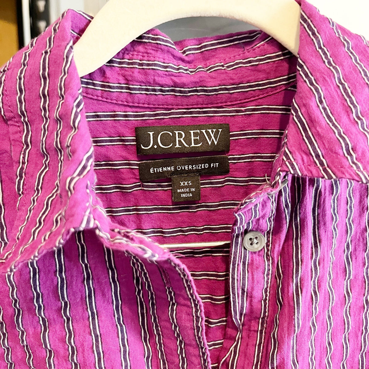 J. Crew Étienne Oversized Fit Dobby Stripe Button-Up Shirt Faded Fuchsia XXS