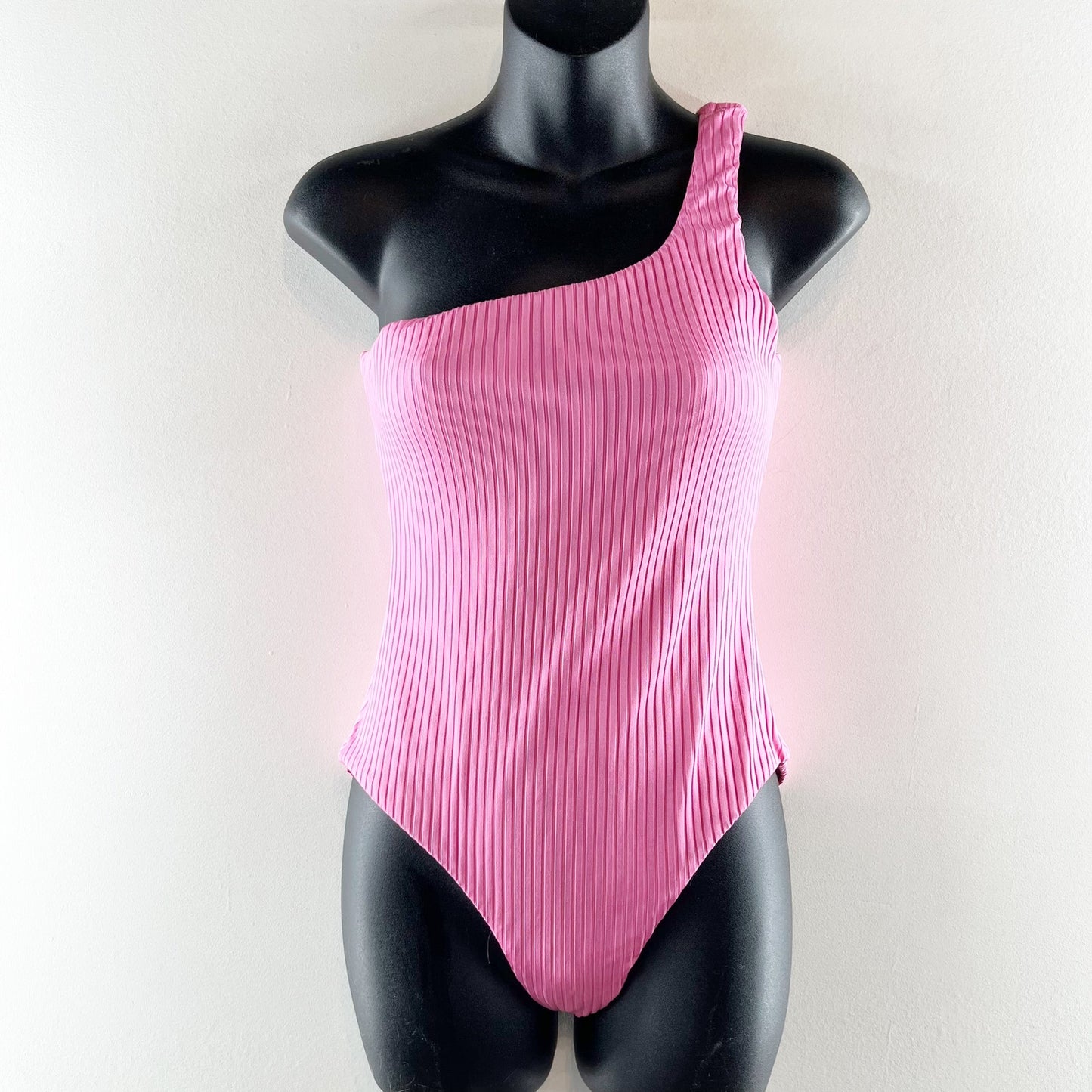 Melissa Obadash Ribbed One Shoulder One Piece Swimsuit Pink 6