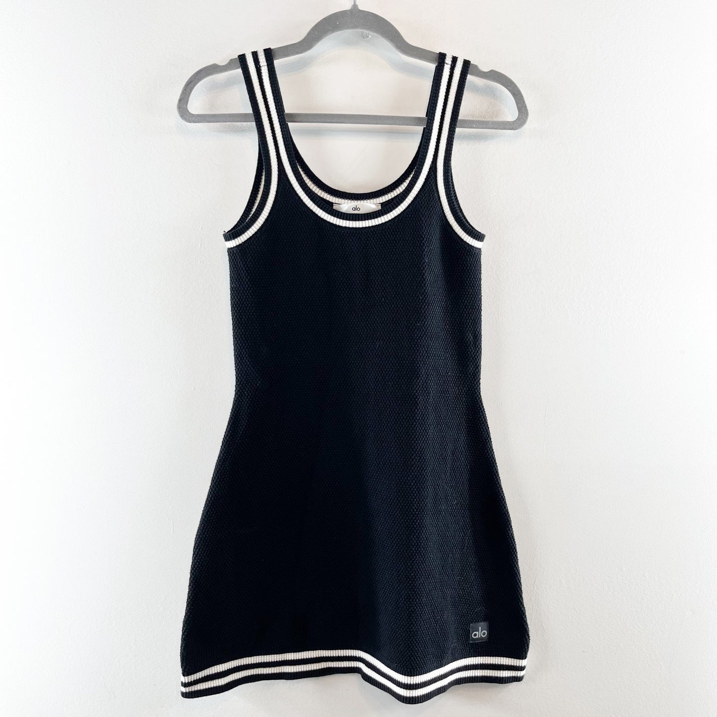 Alo Tennis Club Sweater Knit Mini Dress Black White Small