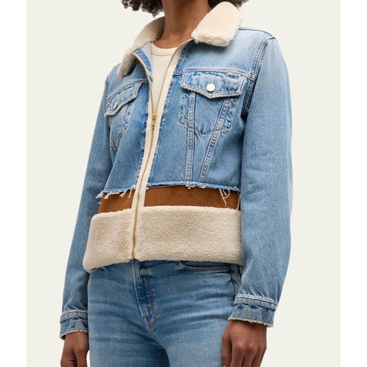 Mother Cut and Paste Denim Patchwork Faux Sherling Jacket Aint My First Rodeo S