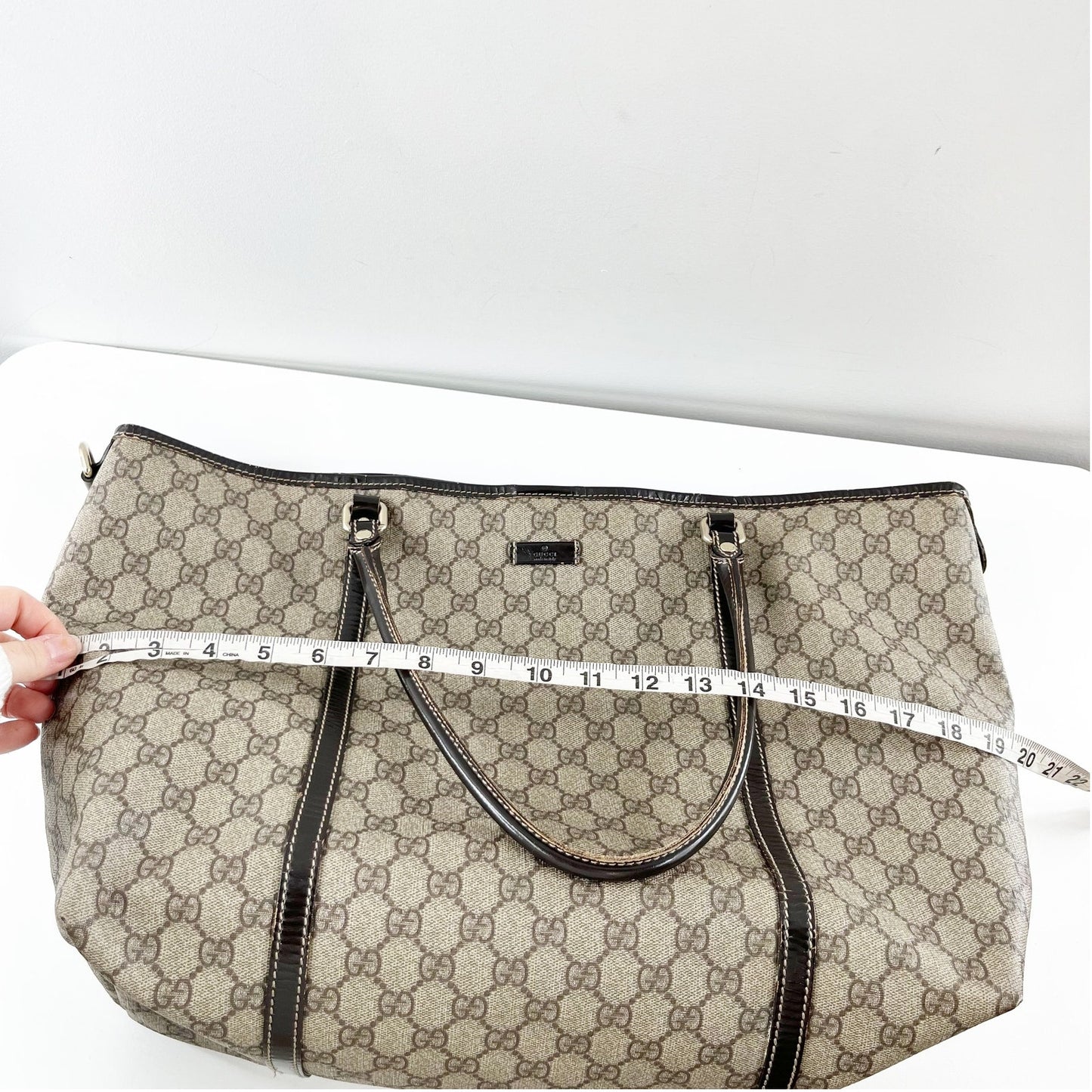 Gucci Joy GG Supreme Canvas Tote Bag Purse Tan Beige Brown