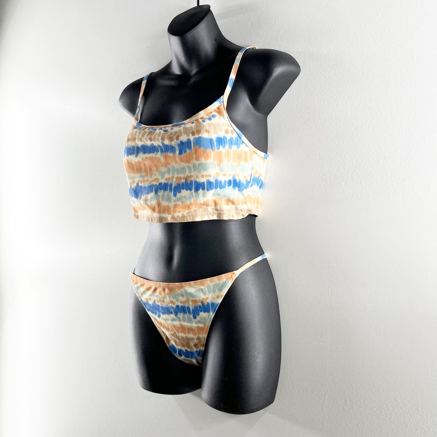 Levitate Longline Tie Dye Two Piece High Cut Bikini White Orange Blue Large