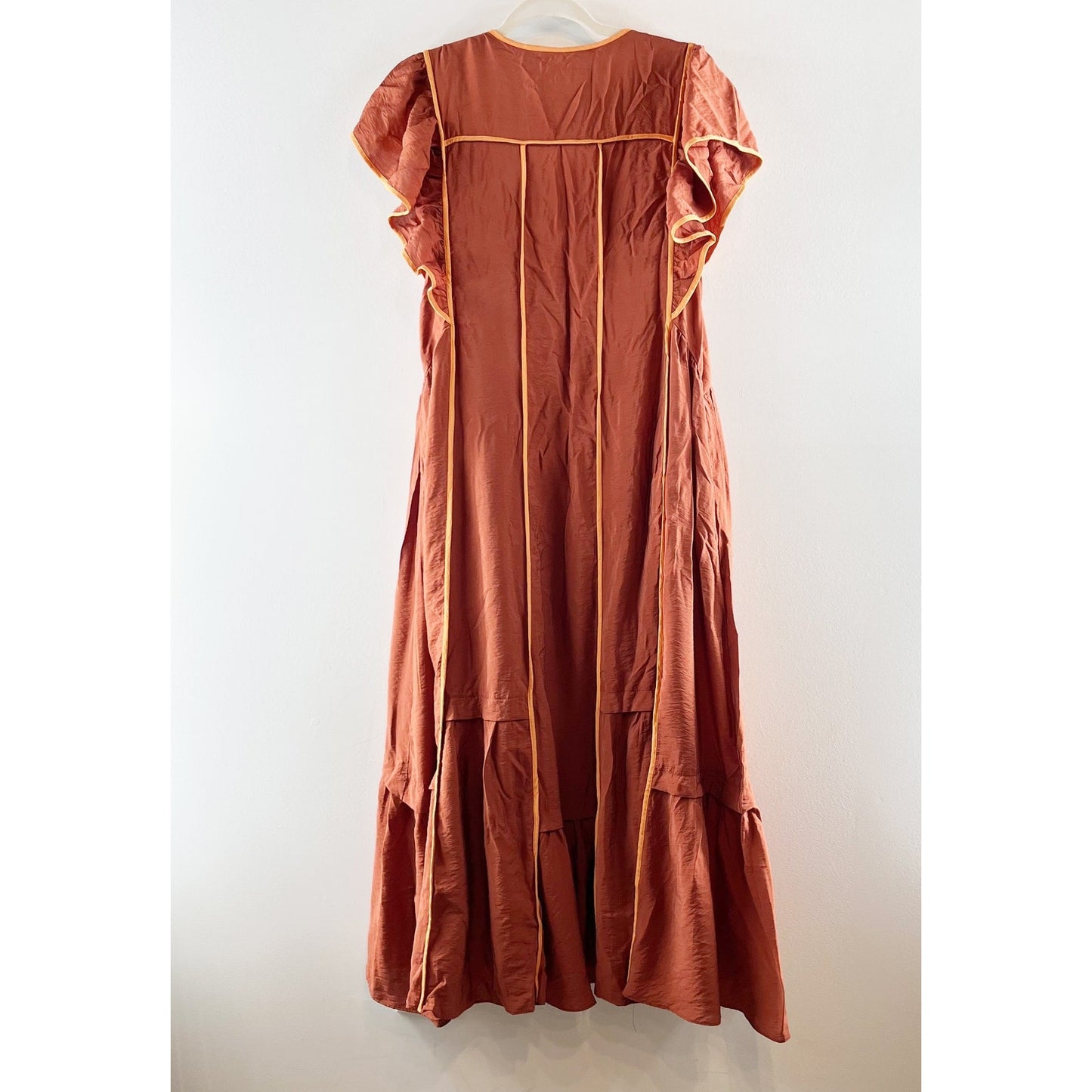 Anthropologie The Mimi Flutter-Sleeve Tipped Maxi Dress Rust Medium Petite