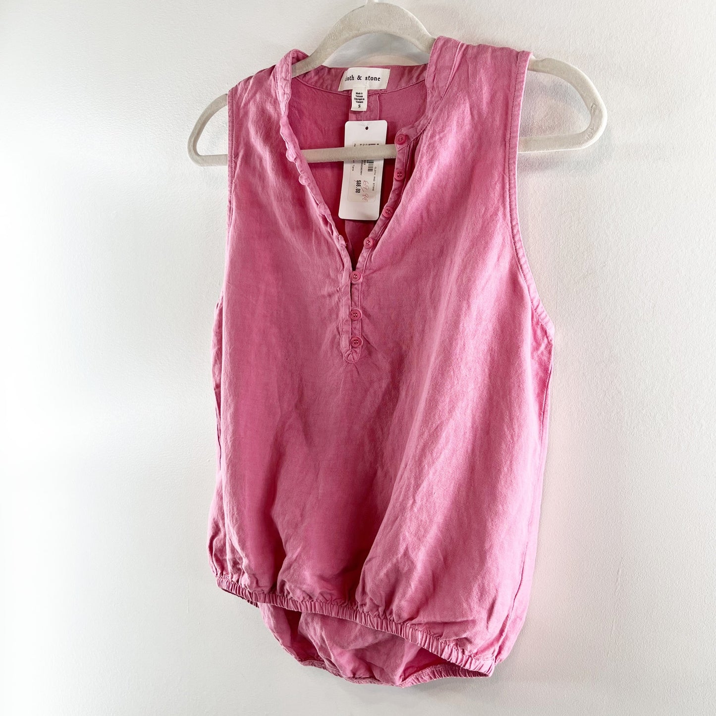 Cloth & Stone Half Placket Linen Blend Tank Top Vintage Berry Pink Small