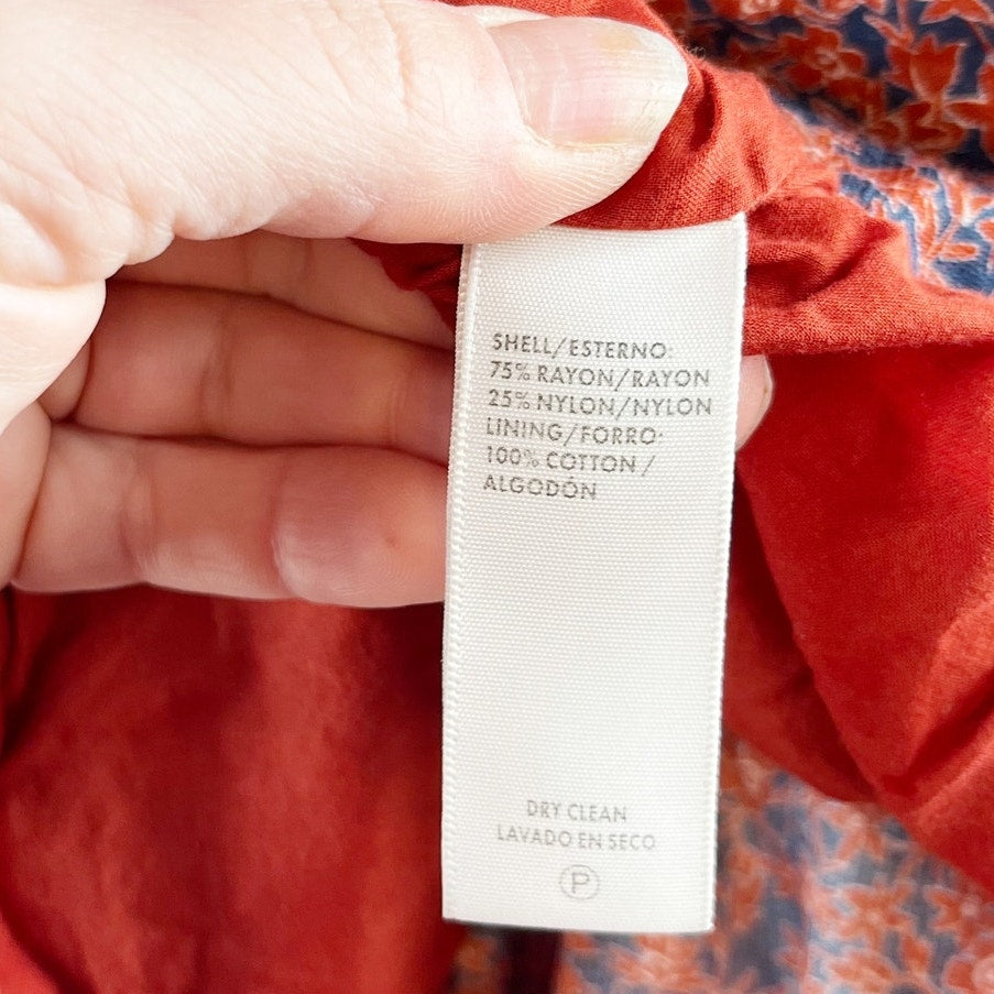 Rebecca Minkoff Chloe Floral 3/4 Sleeve Smocked Waist Mini Dress Maroon Medium