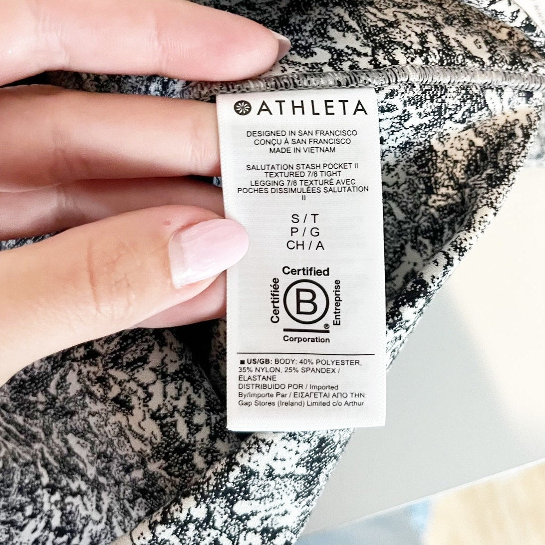 Athleta Salutation Stash Pocket Textured 7/8 Tight Leggings Black Gray Small
