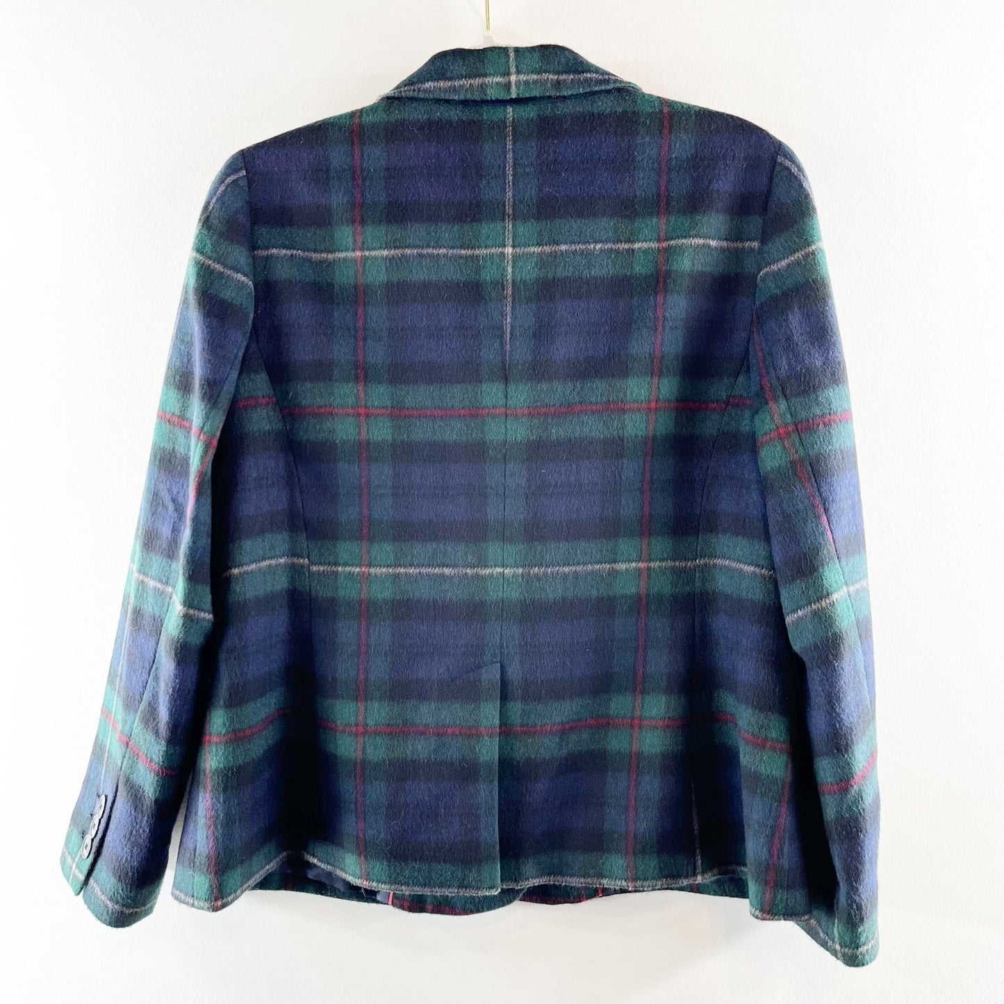 Talbots Brushed Wool Double Breasted Blazer Jacket Tartan Plaid Green 10P