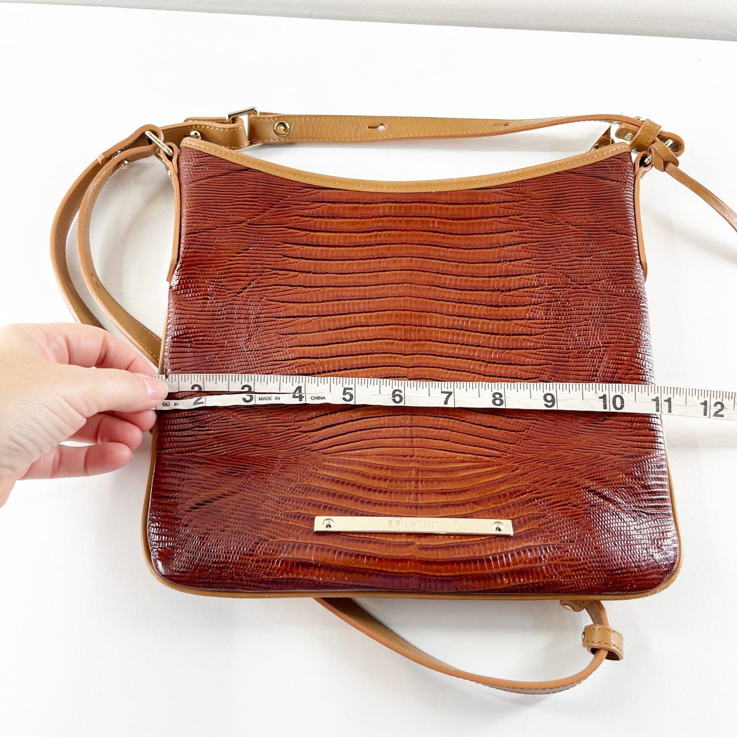 Brahmin Katie Crossbody Croc Embossed Bag Purse Brown
