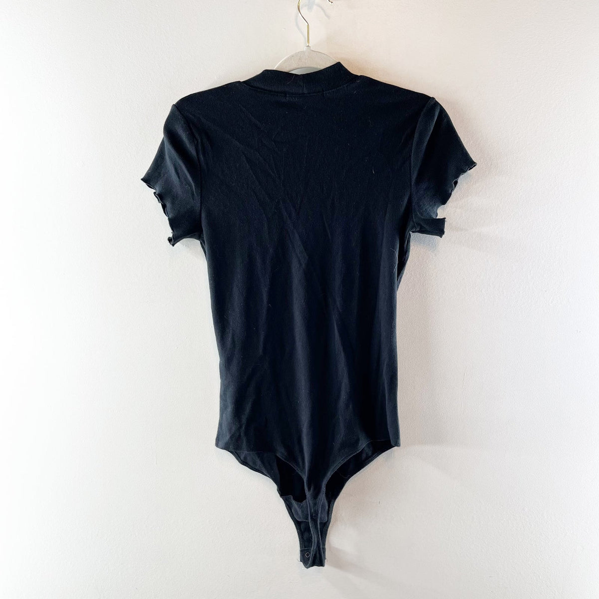 Abercrombie & Fitch Short Sleeve Mock Neck Ribbed Thong Bodysuit Black Large