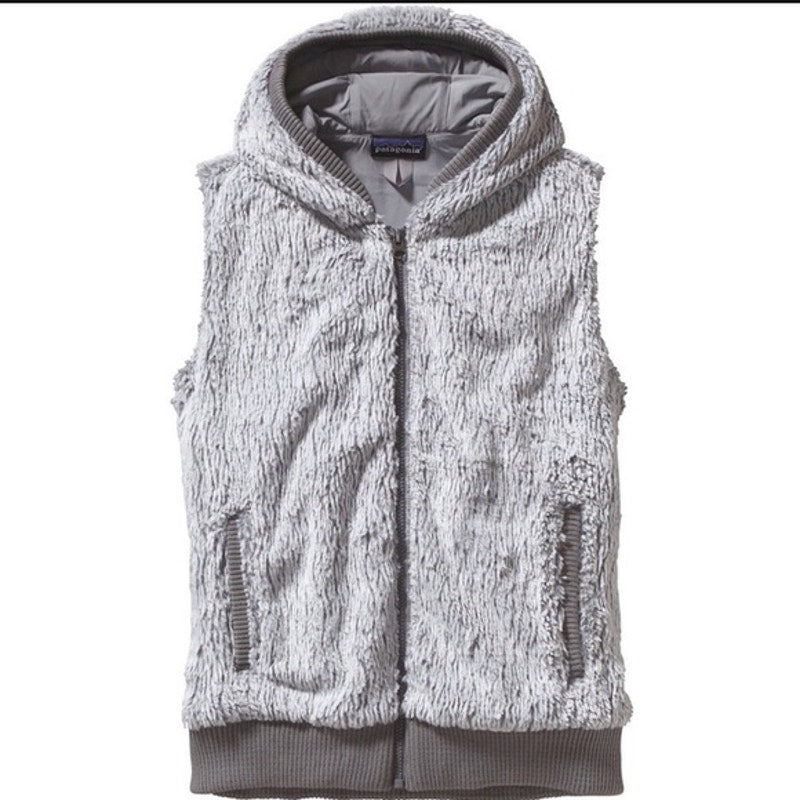 Patagonia Conejo Fuzzy Fleece Faux Fur Hooded Vest Gray Small