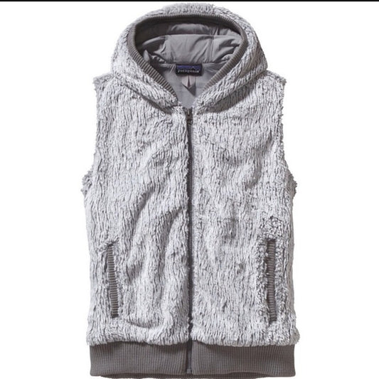 Patagonia Conejo Fuzzy Fleece Faux Fur Hooded Vest Gray Small