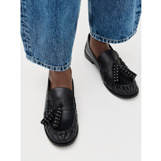Schutz Tilly Tassel Leather Loafers Black 6.5