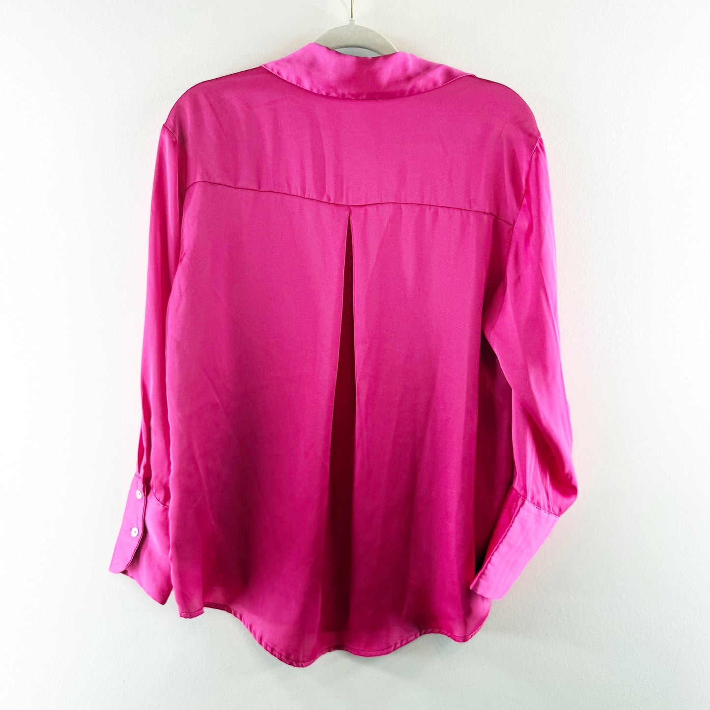 ZARA Satin Effect Long Sleeve Oversized Button Up Shirt Top Pink Small