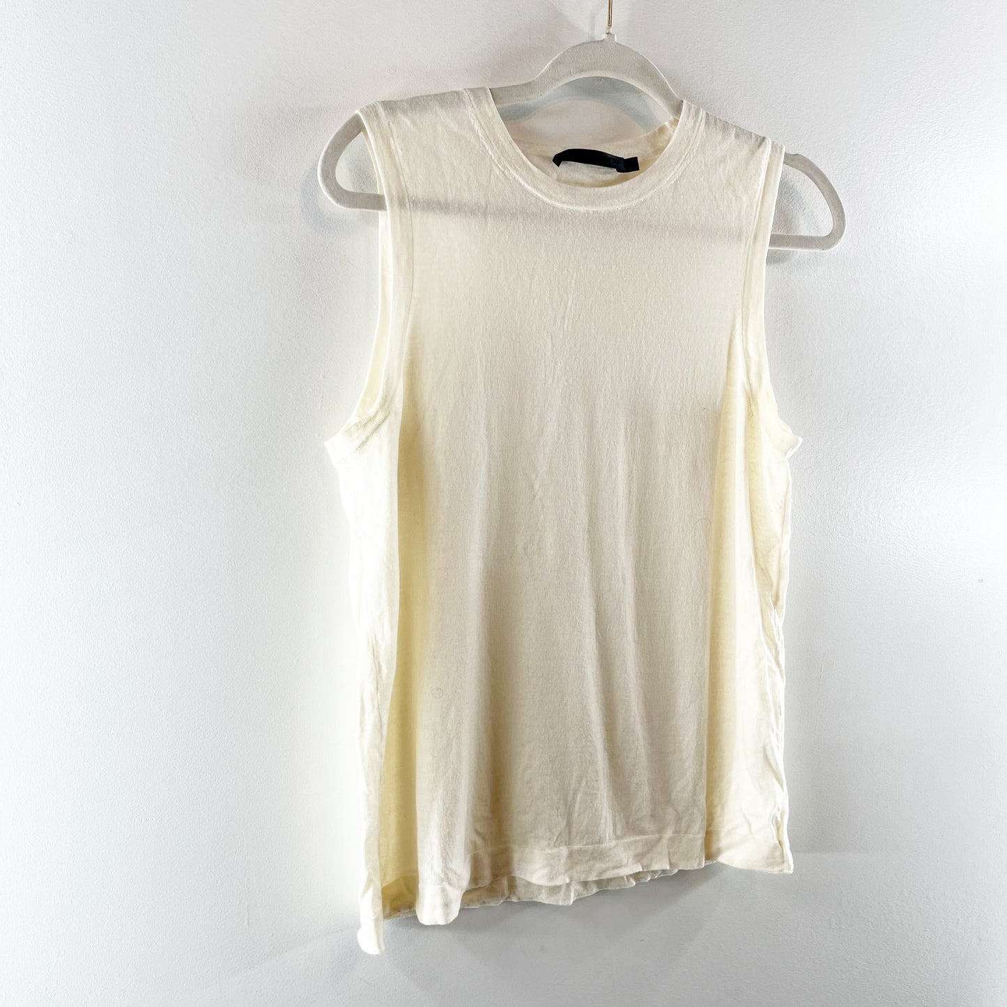 Jenni Kayne 100% Merino Wool Sleeveless Crew Neck Tank Top Cream Large
