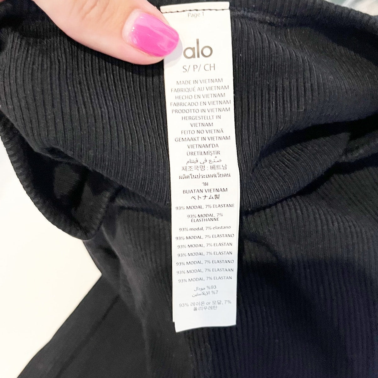 Alo Ribbed Modal Long Sleeve Top Shirt Black Small