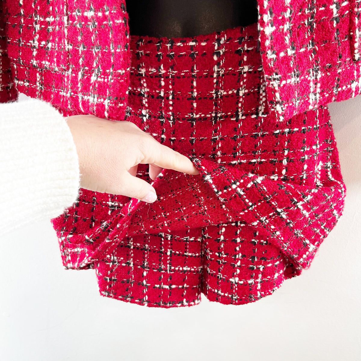 ZARA Tweed Blazer and Mini Skort Matching Set Red XS / S