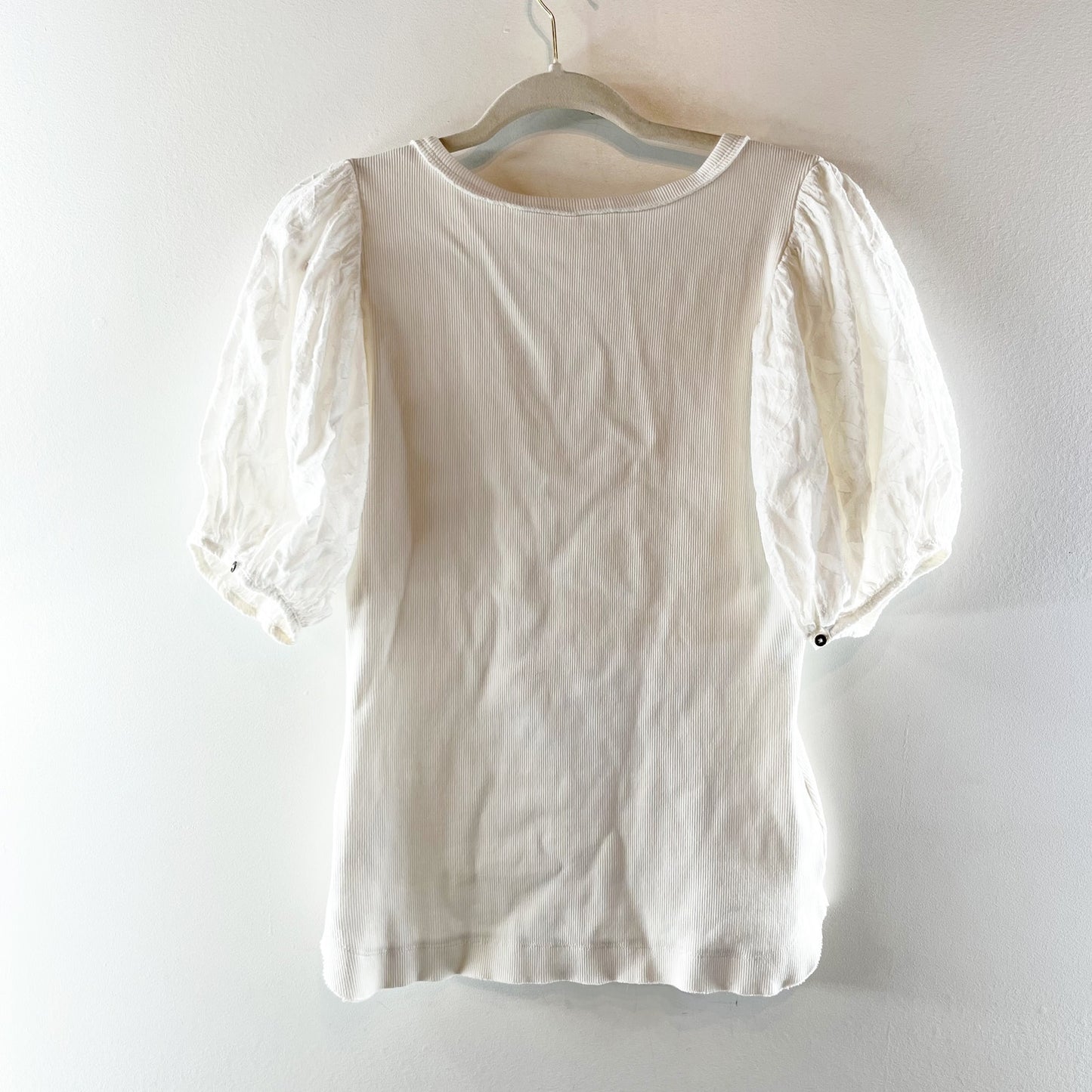 Pilcro Anthropologie Short Puff Sleeve Henley Ribbed Top White Medium