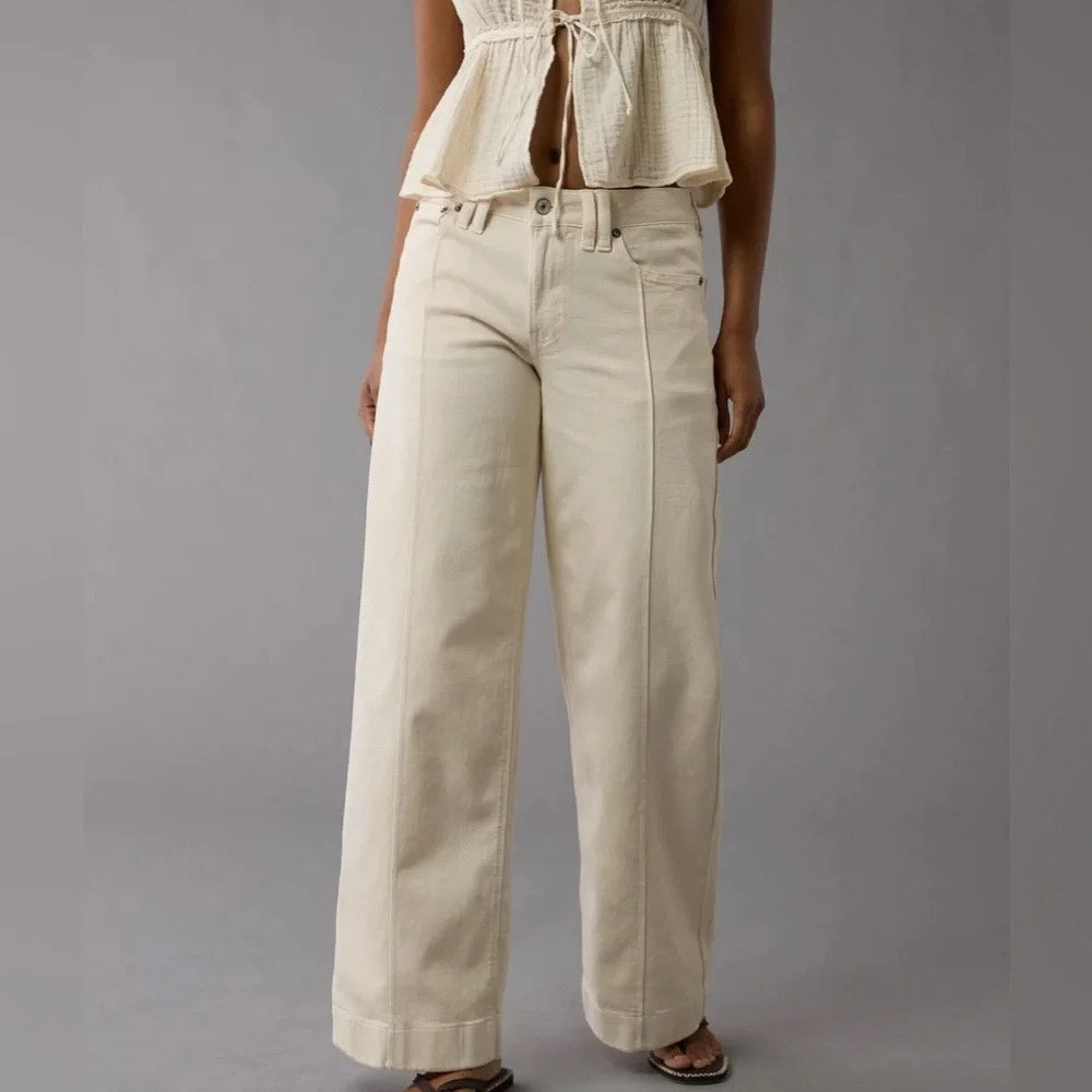 American Eagle Low Rise Baggy Wide Leg Dreamy Drape Pants Tan Beige 0