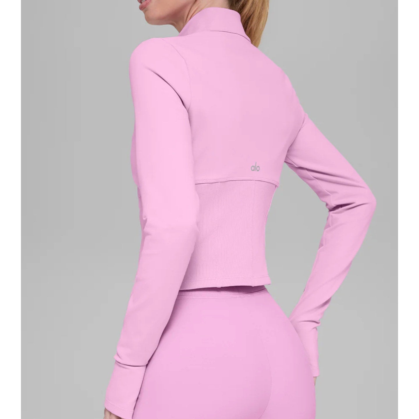 Alo Airbrush Corset Full Zip Long Sleeve Jacket in Candy Heart Pink Small
