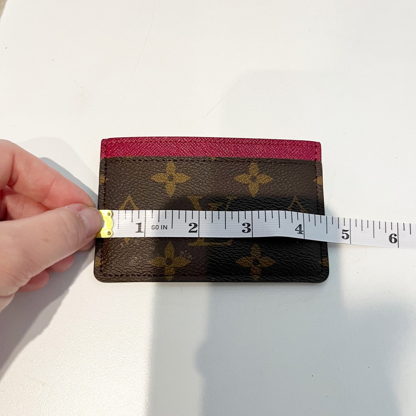 Louis Vuitton Monogram Small Card Holder Wallet Brown Fuchsia Pink Trim