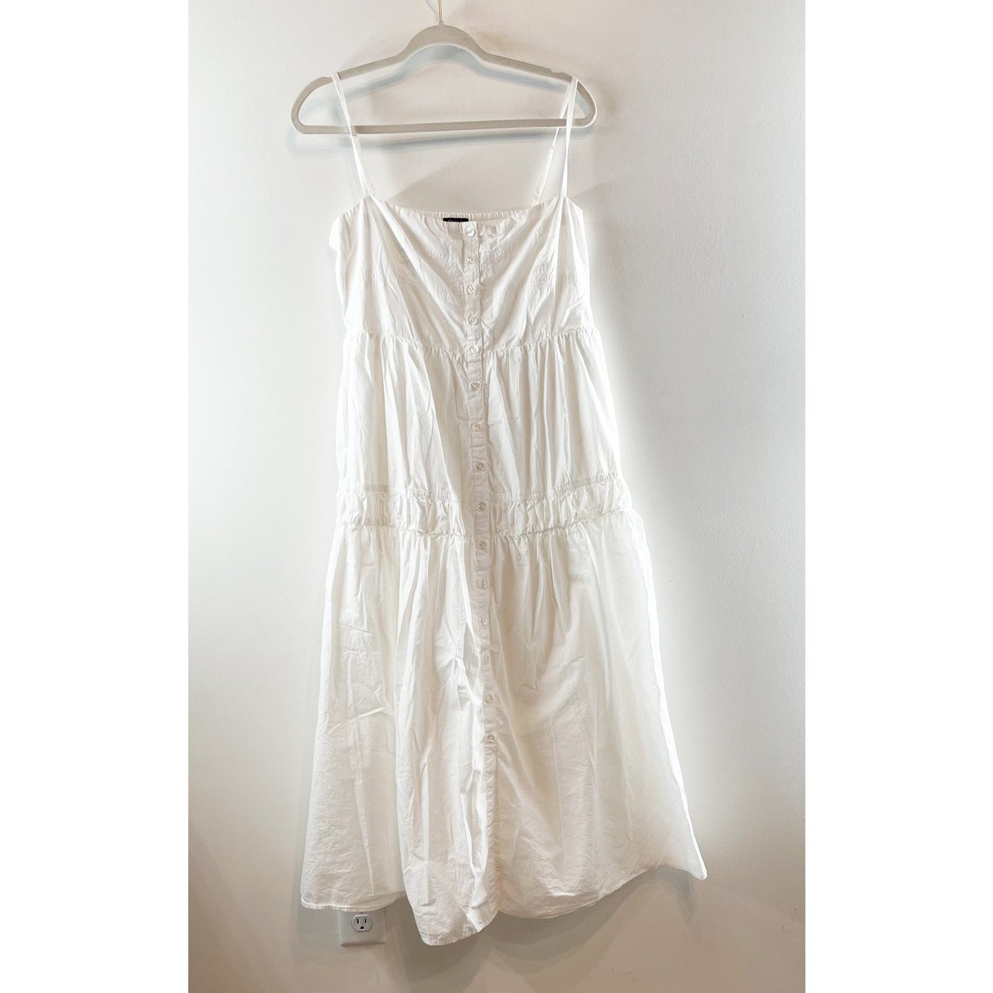Quince 100% Organic Cotton Poplin Spaghetti Strap Maxi Dress White Large