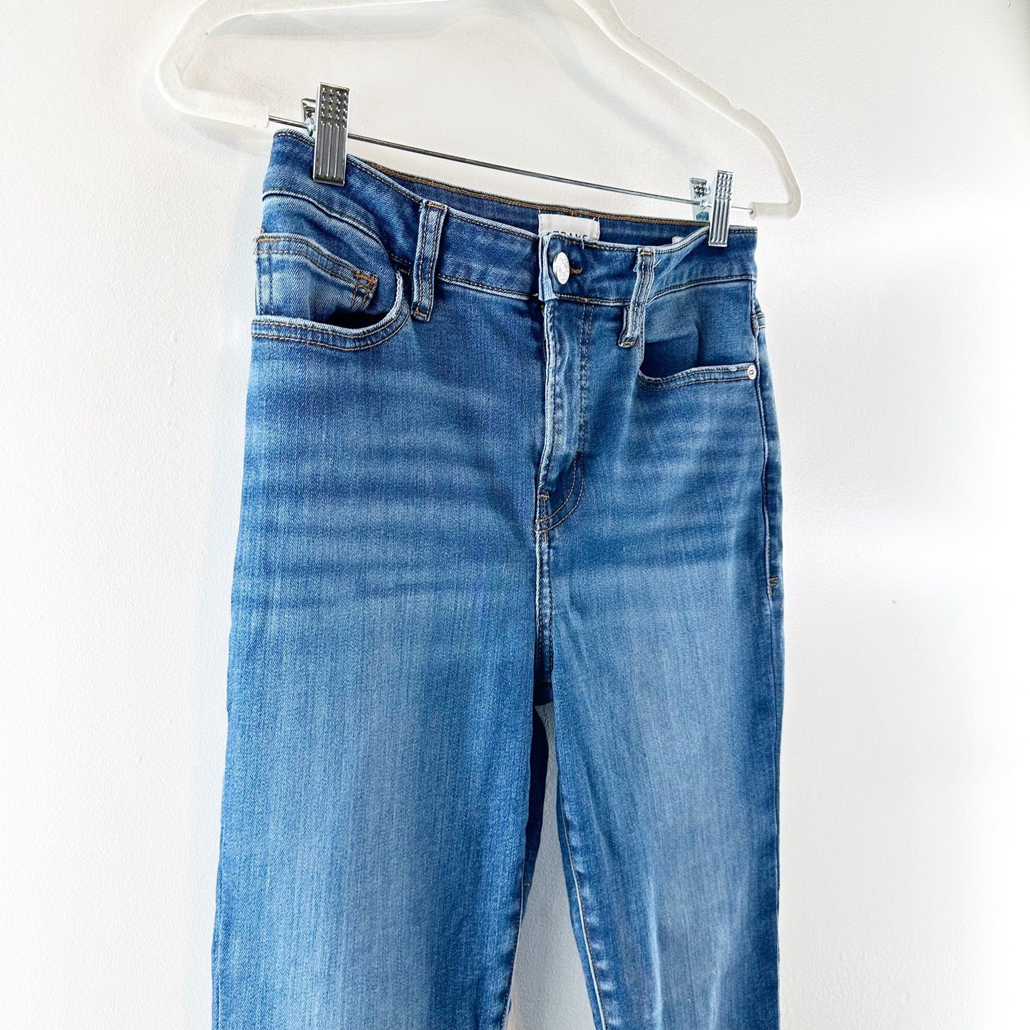 FRAME High Rise Le Crop Mini Boot Cut Raw Hem Jeans Blue 27 / 4