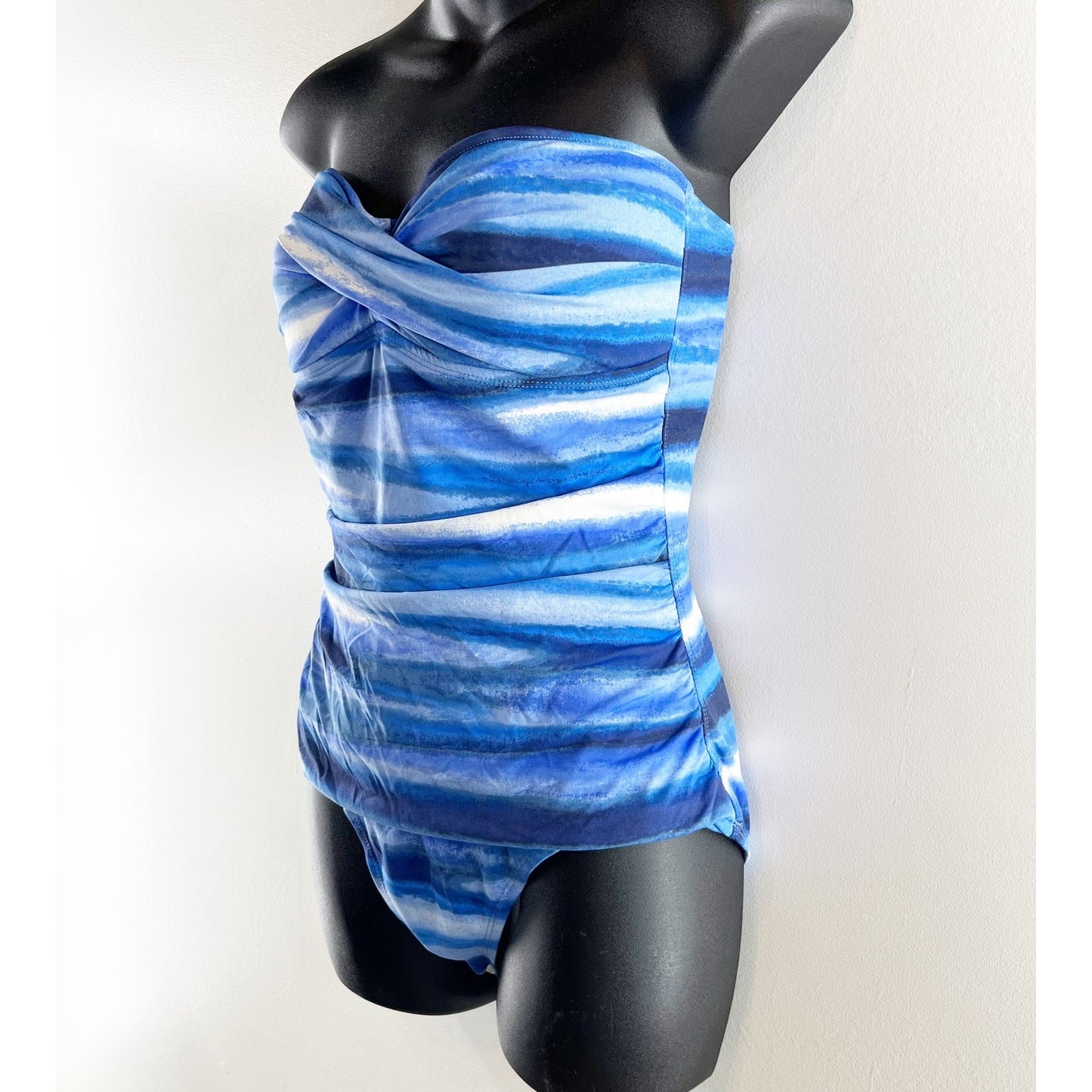 Tommy Bahama Ruched Strapless One Piece Swimsuit Blue 10