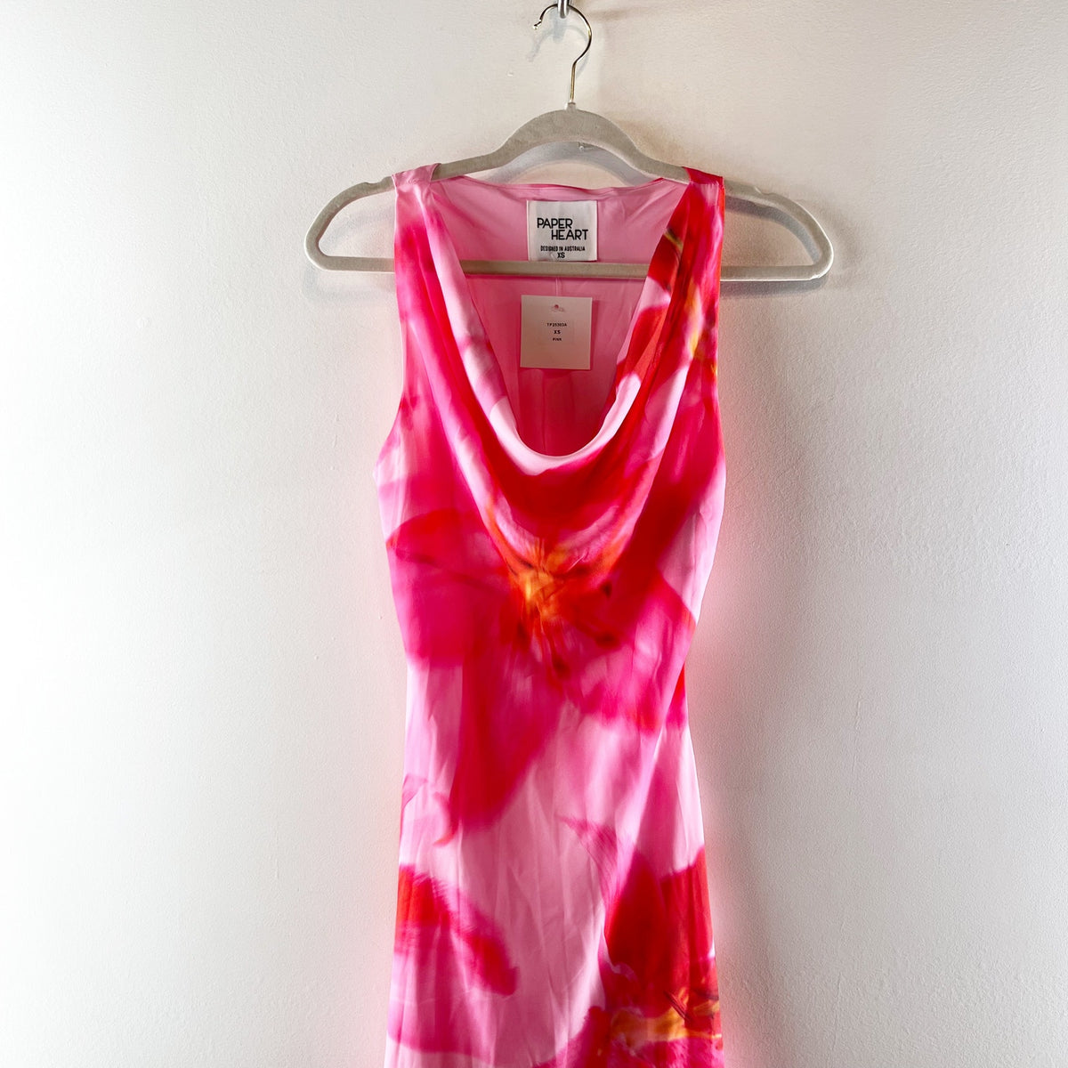 Paper Heart by Anthropologie Floral Sleeveless Cowl Neck Maxi Dress Pink Red XS