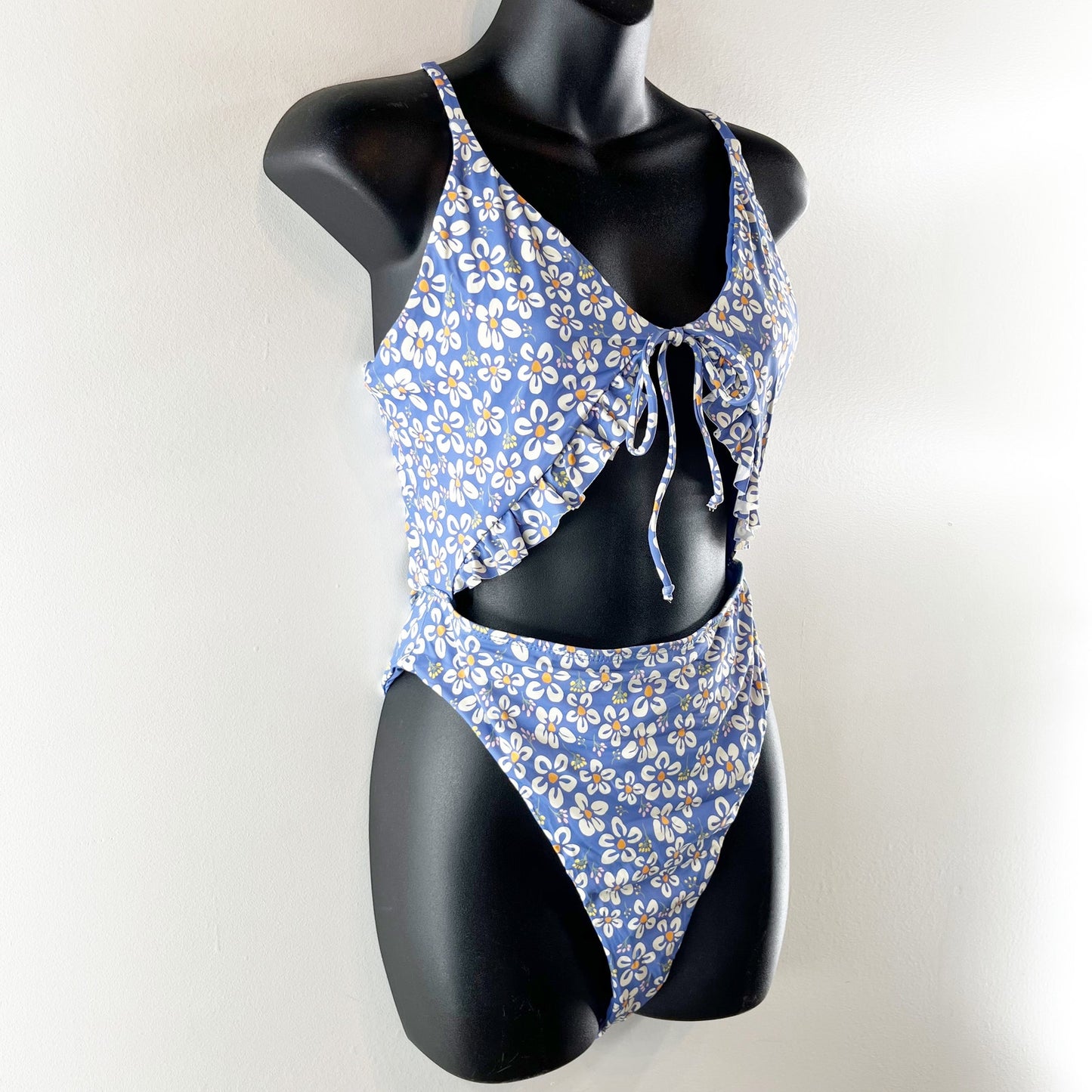 Dippin Daisys Floral Cutout One Piece Swimsuit Bathing Suit Blue Large