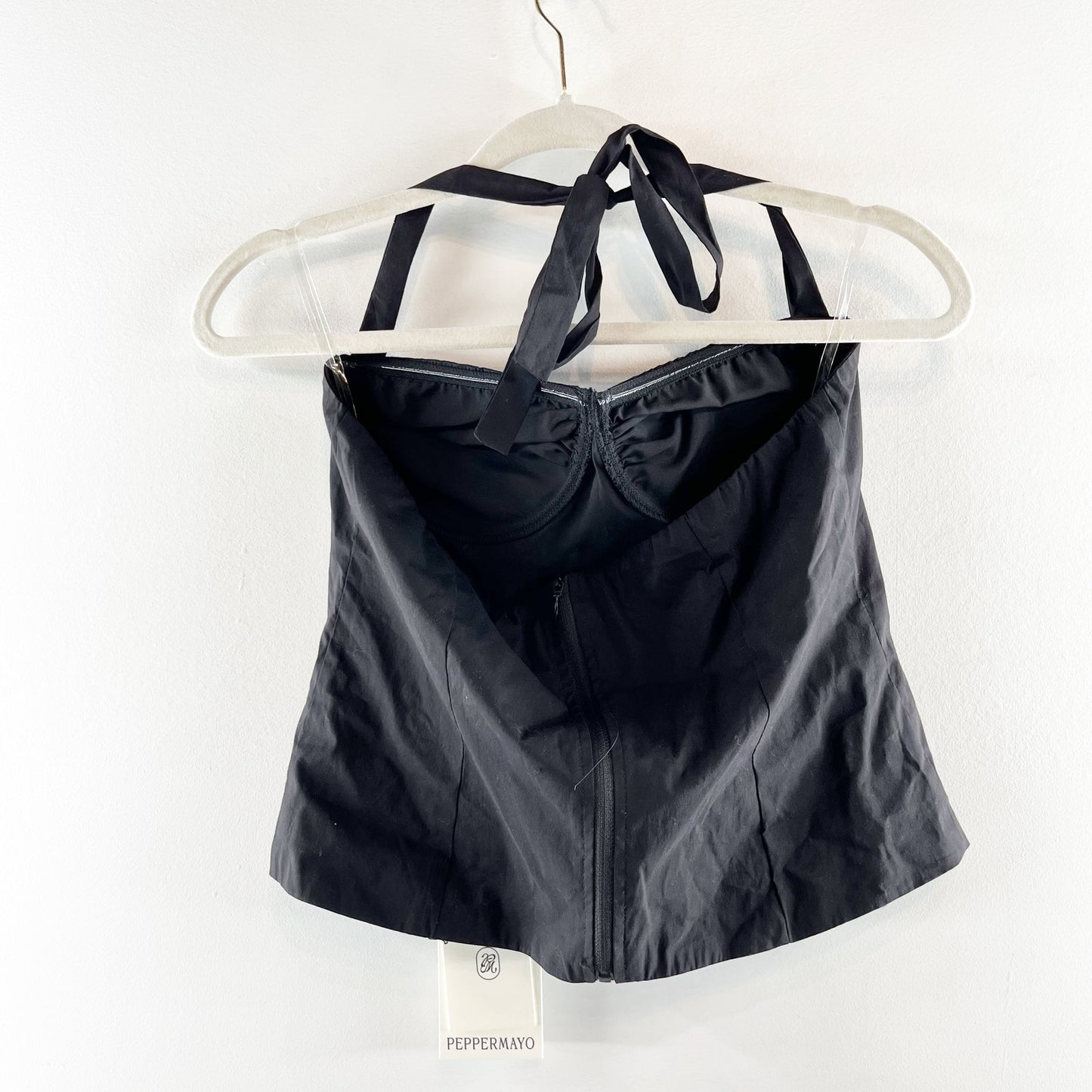 Peppermayo Cheryl Sweetheart Neck Open Back Bustier Halter Top Black 6