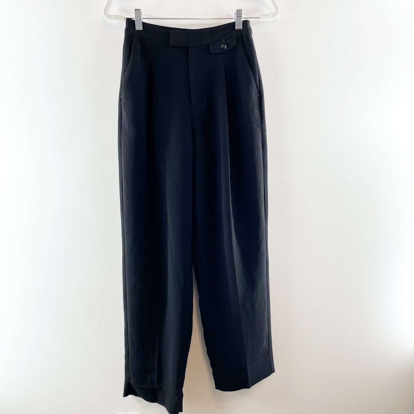 Madewell The Rosedale Hi-Rise Straight Relaxed Crepe Pleated Pant True Black 00