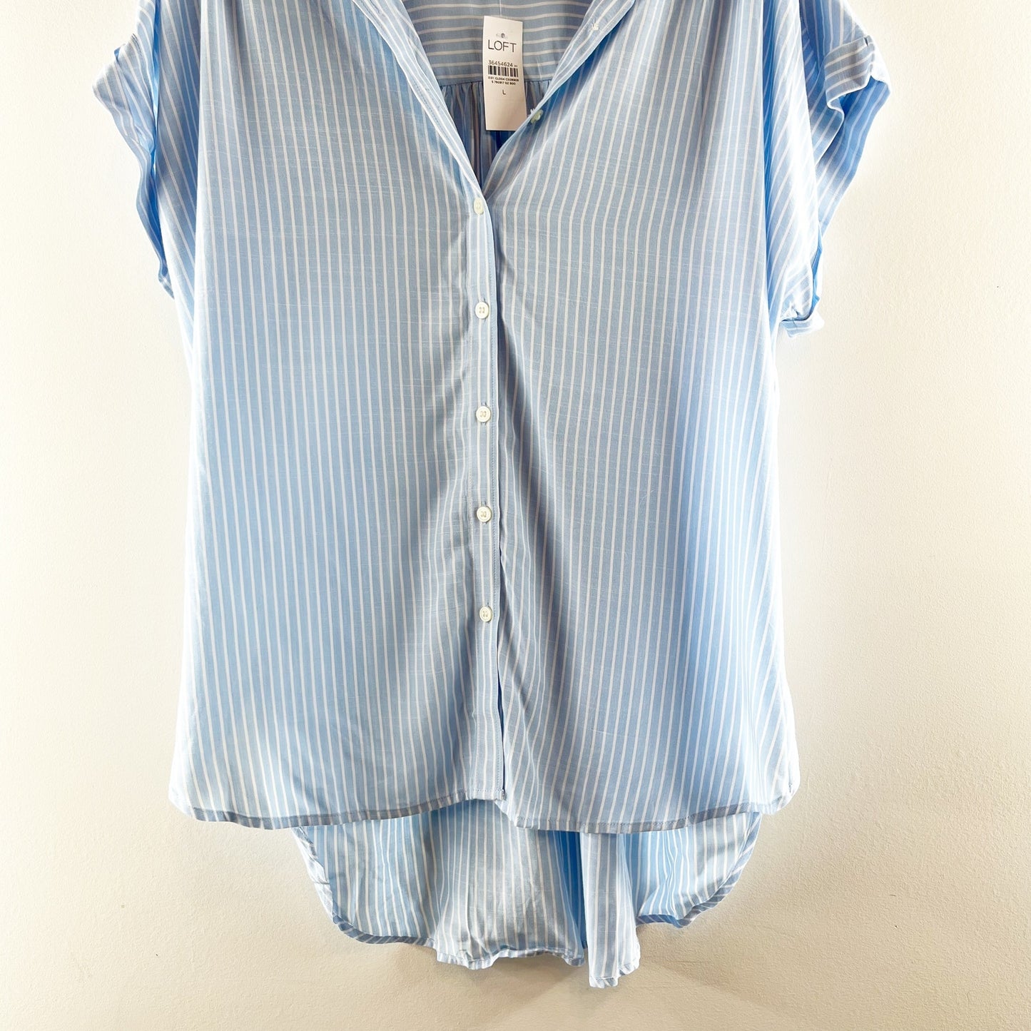 LOFT Striped Dolman Short Sleeve Button Up Shirt Blue Large