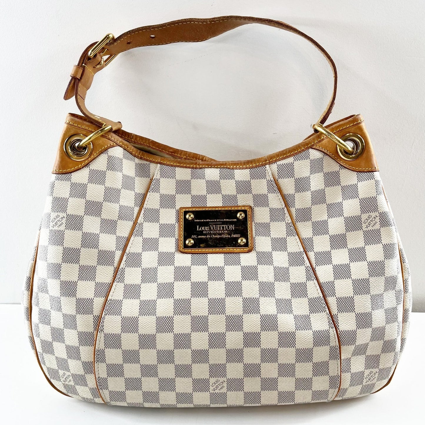 Louis Vuitton Galliera PM Damier Azur Canvas Shoulder Purse Bag White Cream