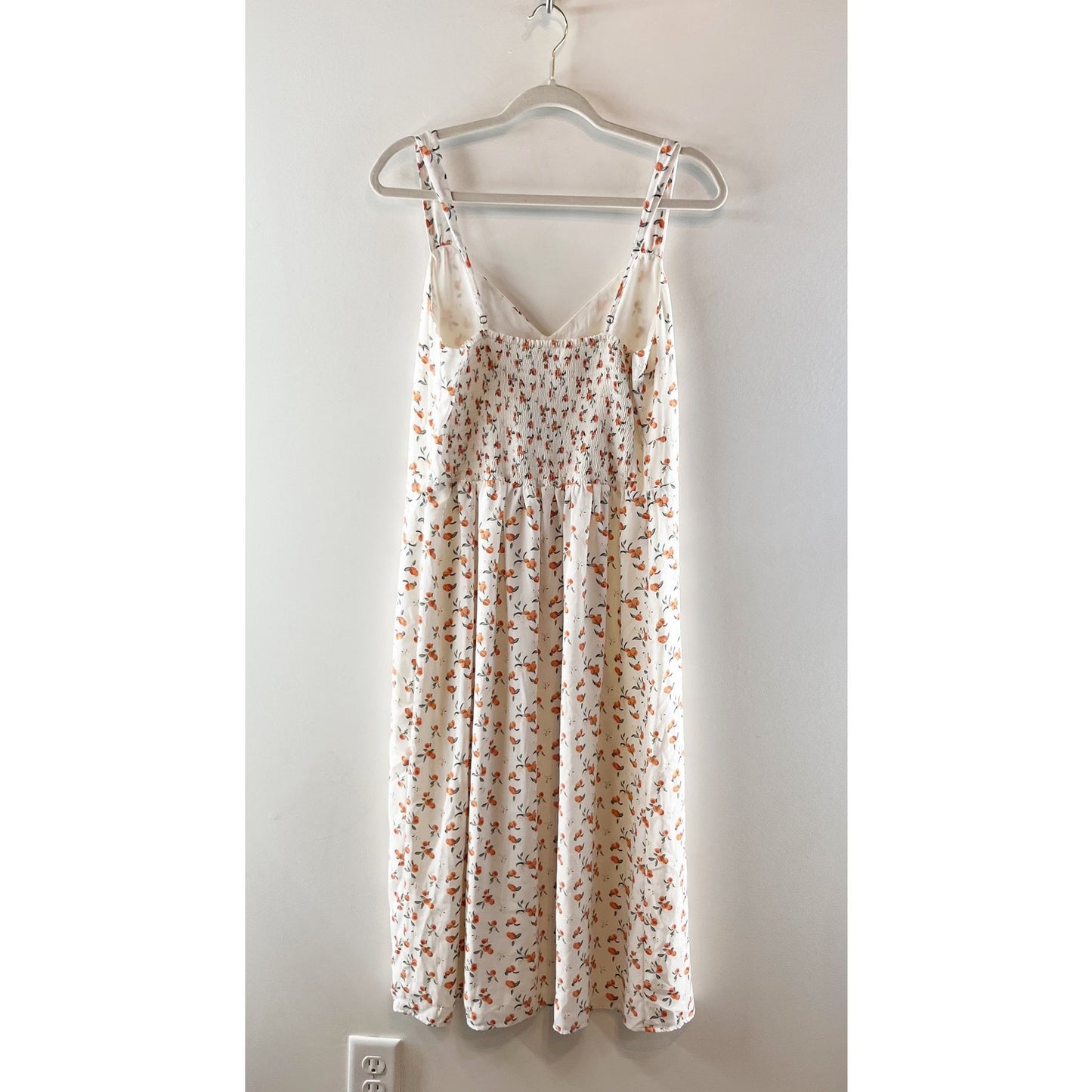 Abercrombie & Fitch Floral V-Neck Slit Cinch-Front Midi Dress White Orange L