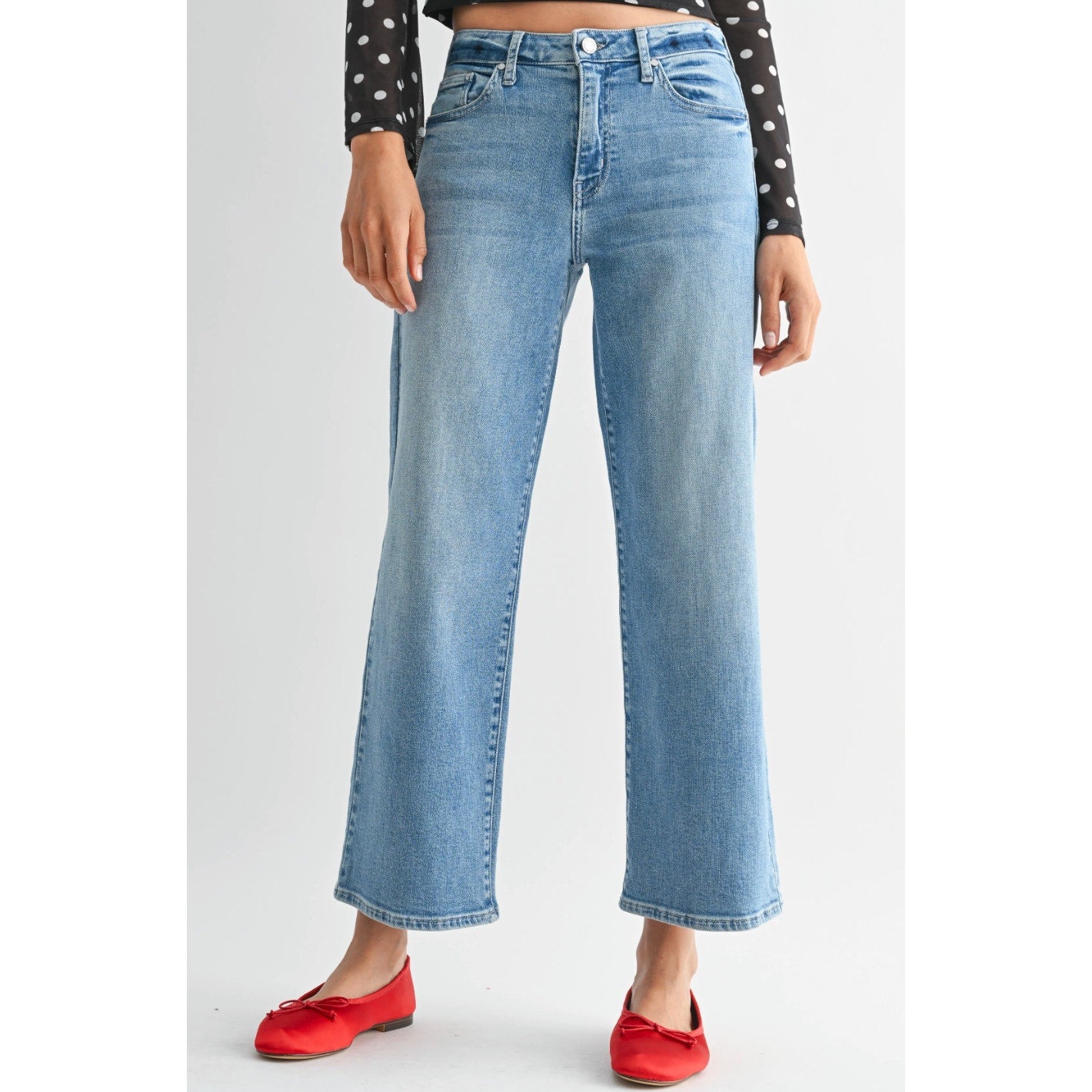 Just Black Denim Slim Cropped Wide Leg Mid Rise Jeans Blue 26