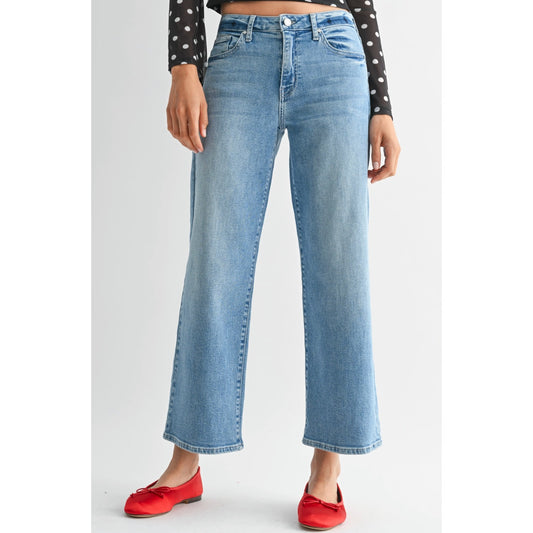 Just Black Denim Slim Cropped Wide Leg Mid Rise Jeans Blue 26