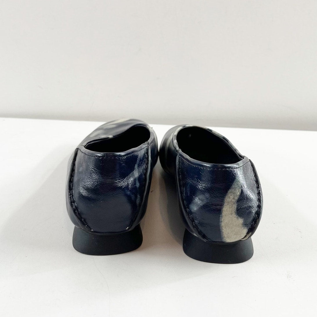 Camper Casi Myra Square Toe Leather Ballet Flats Blue Black 37 / 6.5