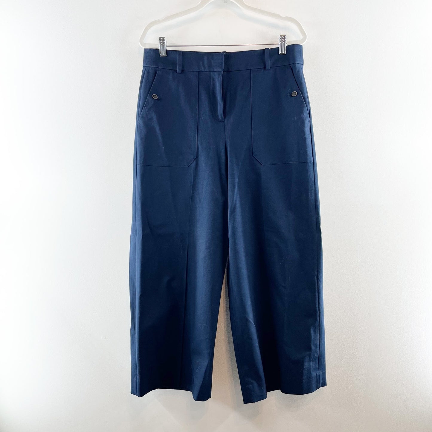 J. Crew Sydney Wide-Leg Cropped Chino Trouser Pants Navy Blue 12