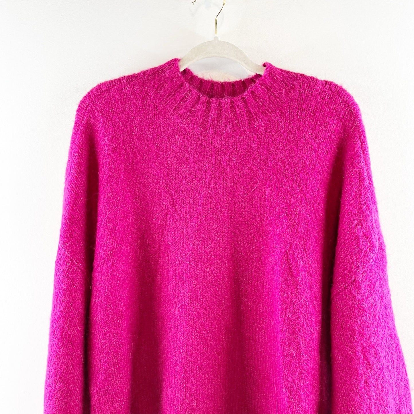 Pistola Carlen Long Sleeve Mock Neck Oversized Knit Pullover Sweater Fuchsia XL