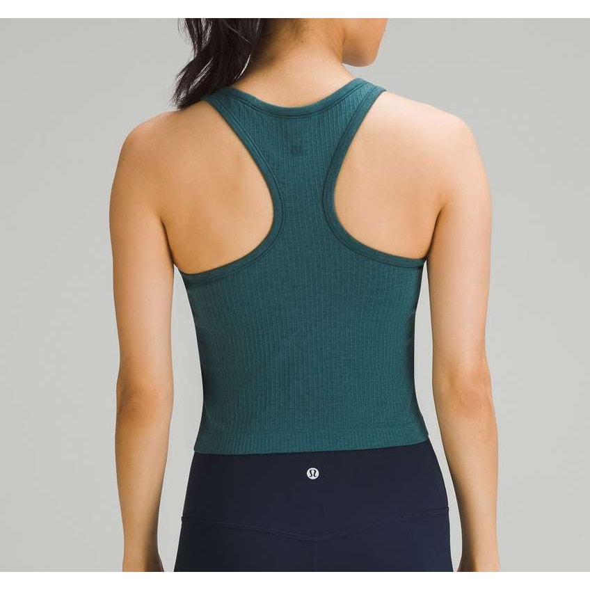 Lululemon Ebb to Street Ribbed Cropped Racerback Tank Top Green Jasper 6