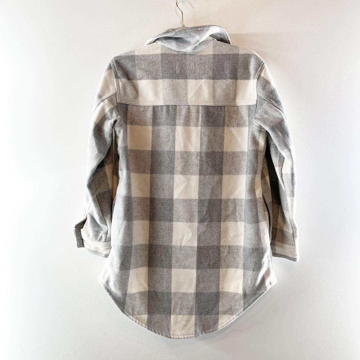 Old Navy Soft Brushed Utility Buffalo Plaid Check Shacket Gray White XS