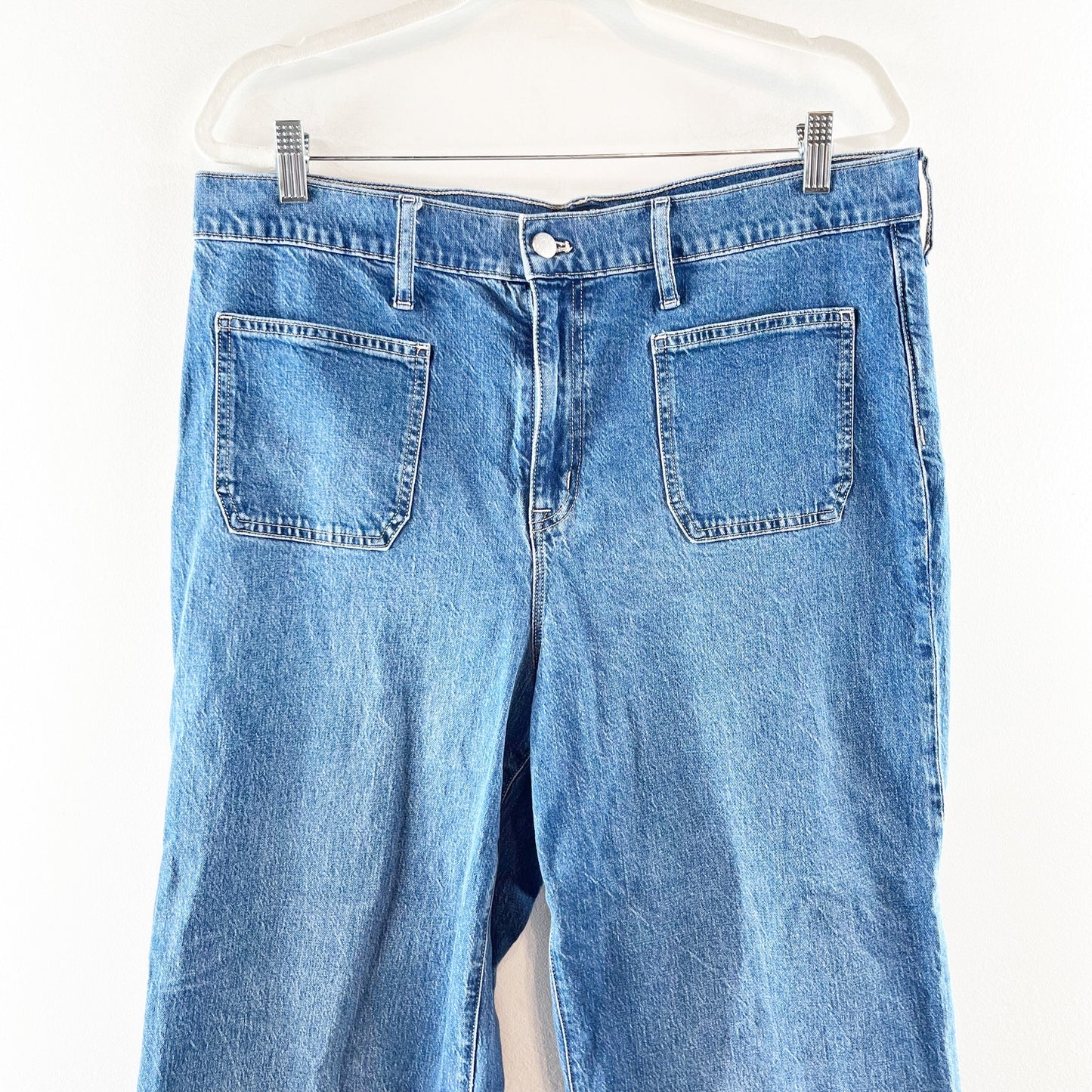 J. Crew Full Length High Rise Wide Leg Patch Pocket Jeans Blue 32 / 14