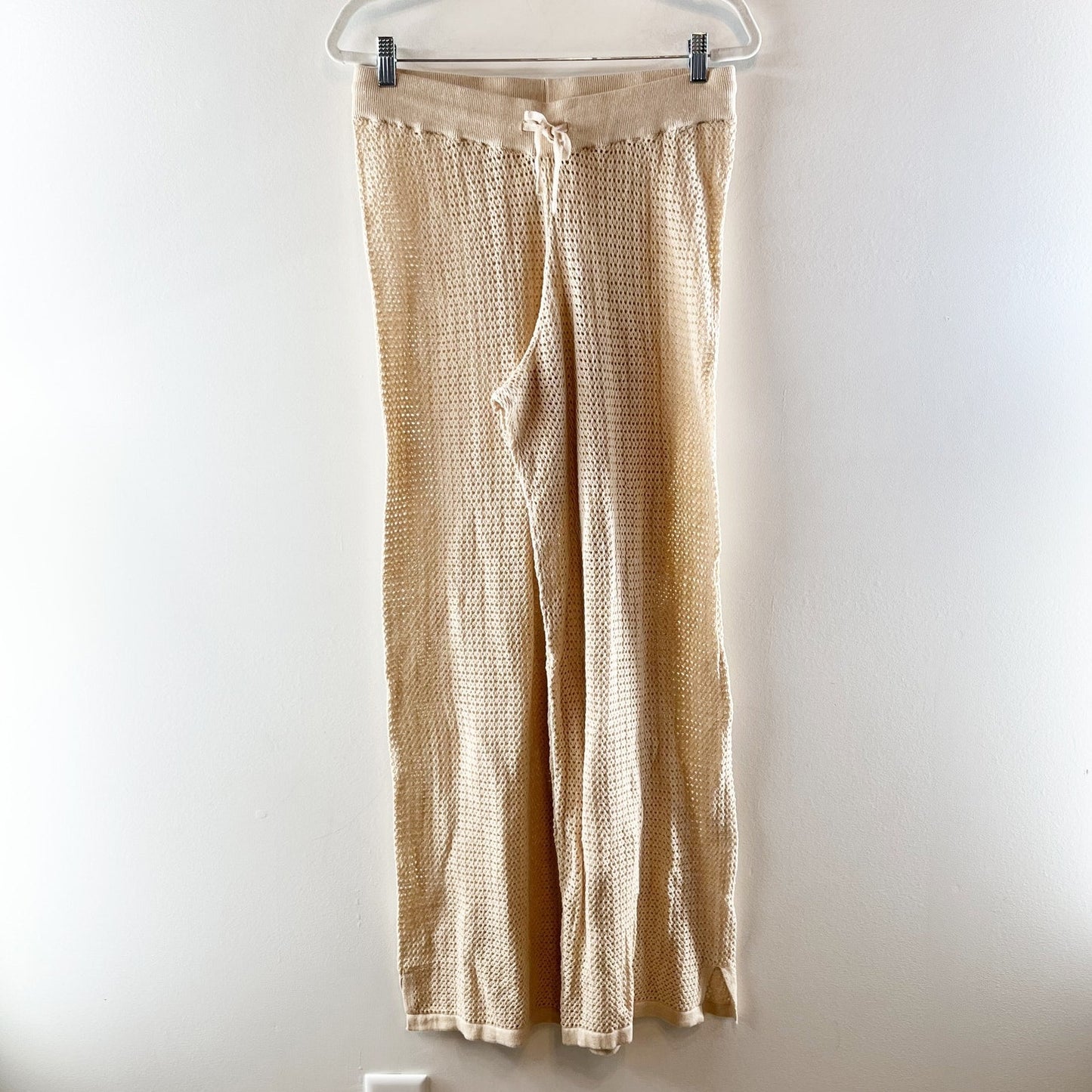 Pact Womens Sandshell Beachside Crochet Knit Beach Pants Tan Beige Small